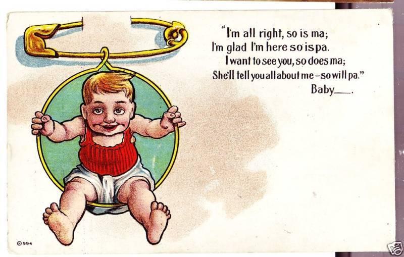 Old SAFETY PIN Child COMIC Postcard c1910 