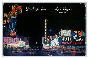 Fremont Street Night View Greetings Las Vegas Nevada NV UNP Chrome Postcard N24