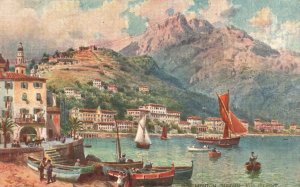 Vintage Postcard 1910's Menton Garavan Vue du Port Boating Fishing France FR