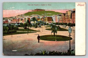 People's Villa & Saint Elmo Castle NAPLES Italy Vintage Postcard 0495