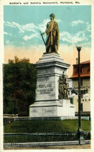 Soldiers and Sailors Monument Portland Maine Linen Postcard