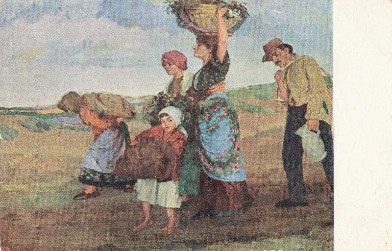 The return by Voros hungarian types artist early art postcard