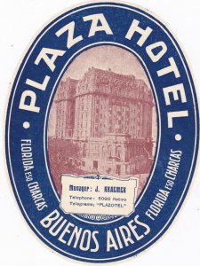 Argentina Buenos Aires Plaza Hotel Vintage Luggage Label sk2657