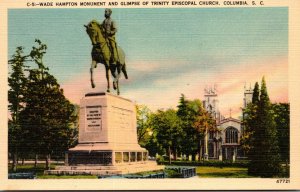 South Carolina Columbia Wade Hampton Monument and Glimpse Of Trinity Episcopa...