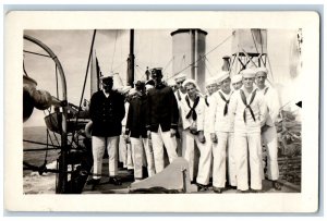 US Navy Sailors Postcard RPPC Photo Ship Scene WWI c1910's Unposted Antique