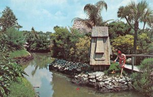 TIKI GARDENS Lagoon, Indian Rocks Beach, FL Easter Island God Vintage Postcard