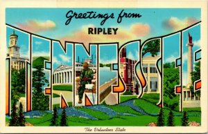 Postcard TN LARGE LETTER Greetings from Ripley The Volunteer State 1950s F31