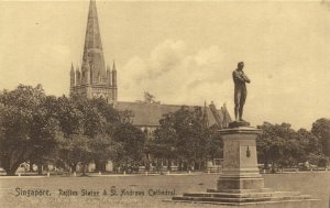 PC CPA SINGAPORE, RAFFLES STATUE, ST. ANDREWS CATHEDRAL, Postcard (b3082)