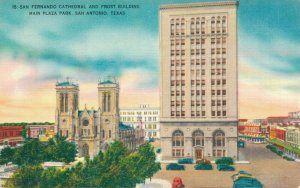 USA San Fernando Cathedral And Frost Building San Antonio Linen Postcard 03.34