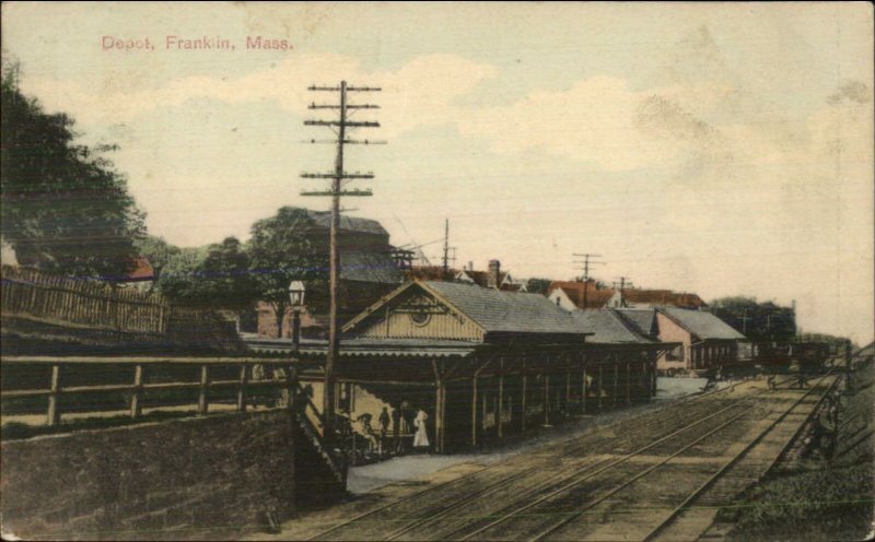 Franklin MA RR Train Depot Station c1910 Used Postcard
