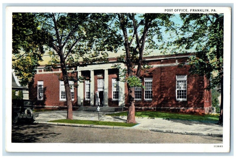 c1920 Post Office Exterior View Building Franklin Pennsylvania Vintage Postcard