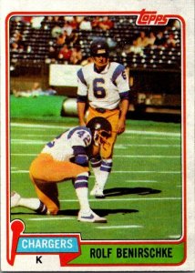 1981 Topps Football Card Rolf Benirschke San Diego Chargers sk60141