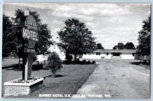 Portage Wisconsin WI Postcard RPPC Photo Sunset Motel US Hwy 51 c1950's Vintage