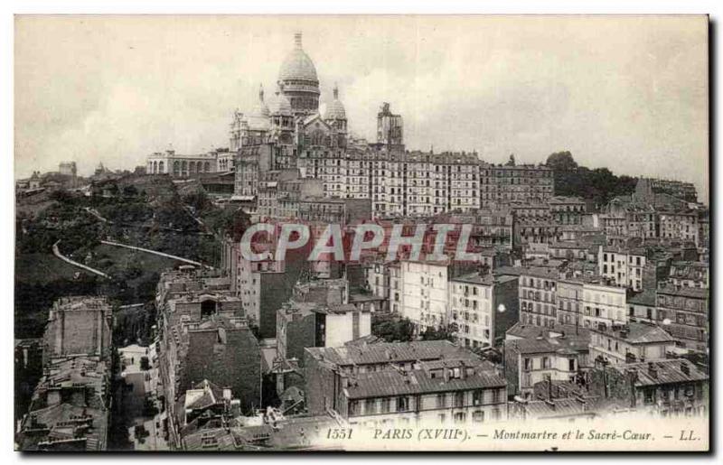 Old Postcard Paris Montmartre and Sacre Coeur