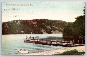 Devil's Lake Wisconsin~Kirkland Landing~Boats At Dock & Sandy Shore~1908 PC