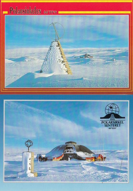 Arctic Circle Norway Polarsirkelen Senteret 2x Postcard s