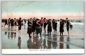 Beach Scene Atlantic City New Jersey NJ Young And Old Boys Girls Crowd Postcard