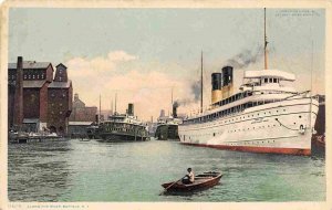 Steamers Along The River Buffalo New York 1910c Phostint postcard