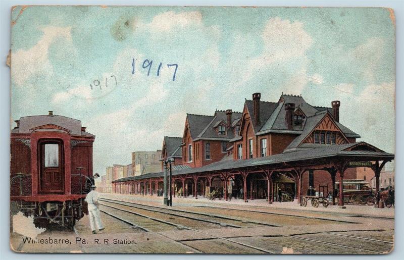 Postcard PA Wilkes Barre Railroad Station Depot 1917 View J21