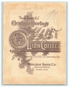 1880s-90s Candles On Christmas Tree Lion Coffee Woolson Spice Co. Baby Jesus *D