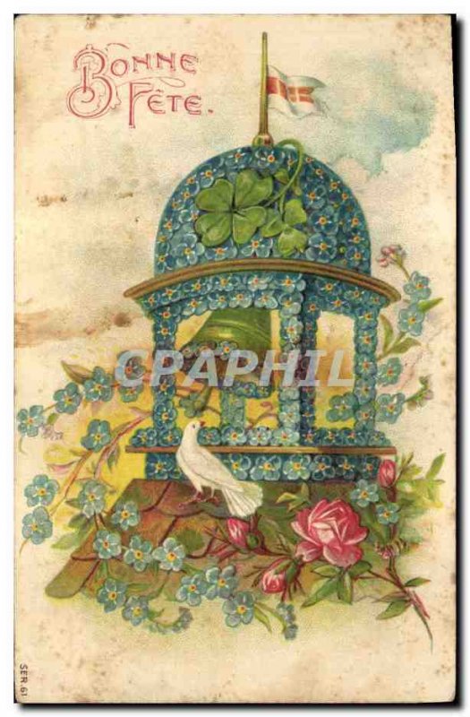 Old Postcard Fantasy Flowers Dove