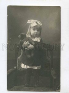 3076165 Funny Girl w/ Funny Big TEDDY BEAR vintage REAL PHOTO