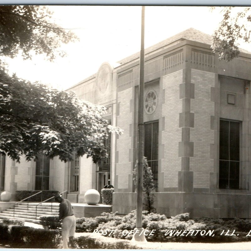 c1930s Wheaton, IL RPPC Post Office Real Photo USPS Old World Brick Postcard A97