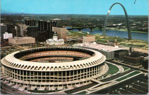 Postcard MO St. Louis - Aerial Busch Stadium and Arch