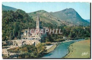 Modern Postcard Lourdes Basilica and the Gave