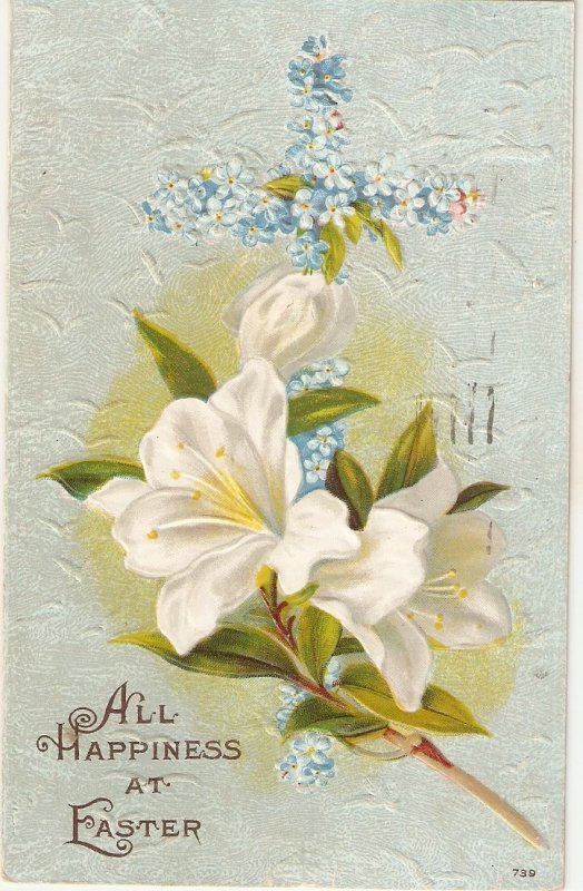 Flower and flower's Cross  Old vintage American Easter Greet...