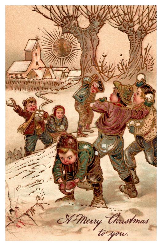 Christmas  , Children having Snowball Fight 