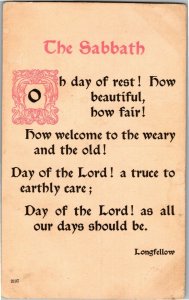 The Sabbath Poem, Oh Day of Rest! Longfellow Vintage Postcard C72