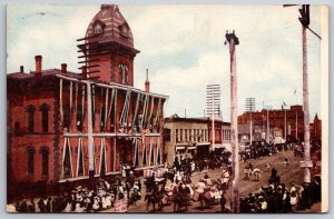 Leadville CO~Patriotic Court House~Bunting~Signs in Street~Loaded Horses~c1910