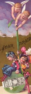 1870's-80's Star Braid Bookmark Kids Angels Original Victorian Trade Card P24