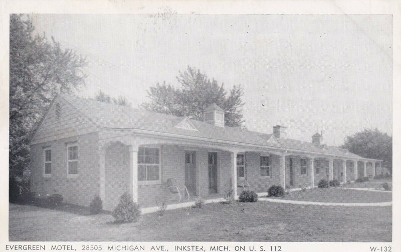 Vintage Real Photo Post Card RPPC Evergreen Motel Inkster Michigan on US 112