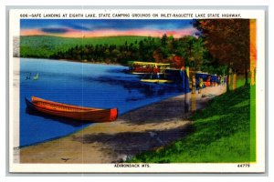 Vintage 1940's Postcard 8th Lake Camp Grounds Inlet-Raquette Adirondack New York