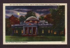 Virginia Post card  Monticello night Jefferson 