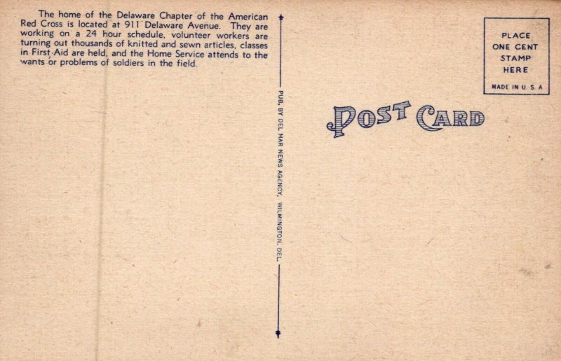 American Red Cross Headquarters Delaware Ave Wilmington Vintage Linen Post Card