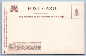 Pre-1907 SERPENTINE WALL UNIVERSITY of VIRGINIA CHARLOTTESVILLE TUCKS POSTCARD