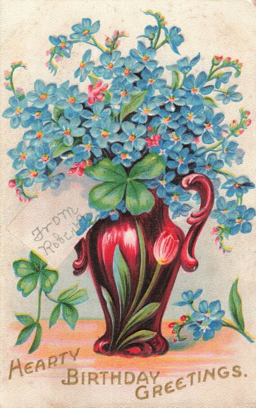 Circa 1912 Embossed Large Vase Floral Birthday Postcard 10c1-407