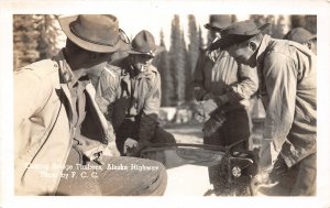 G86/ Alaska RPPC Postcard Highway Culling Bridge Timbers  Construction 2 