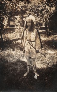 H79/ Interesting RPPC Postcard c1910 Child Fancy Costume Sword Military? 20