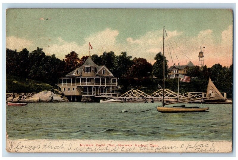 1906 Norwalk Yacht Club Sail Boat Norwalk Harbor Connecticut CT Antique Postcard