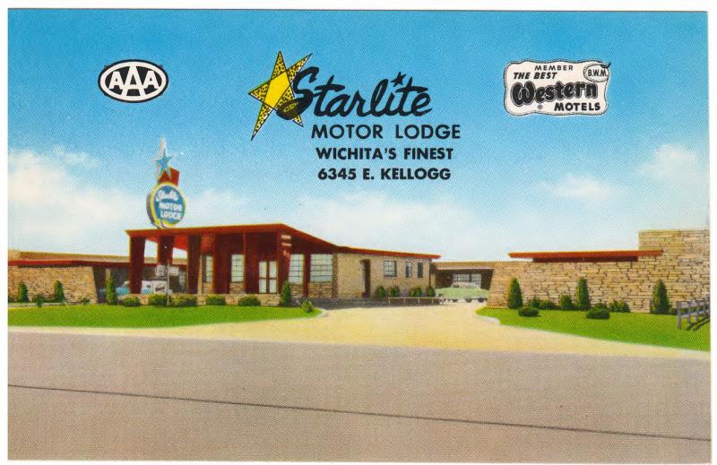 WICHITA KANSAS STARLITE MOTOR LODGE on EAST KELLOGG POSTCARD (3)