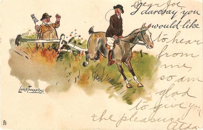 Lance Takeray. Man Riding Horse Tuck Write Away Comic Sketches