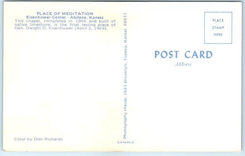 Postcard - Place of Meditation - Eisenhower Center, Abilene, Kansas, USA