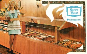 Vintage Postcard Hot Dishes & Gracious Dining Sweden House Smorgasbord Florida