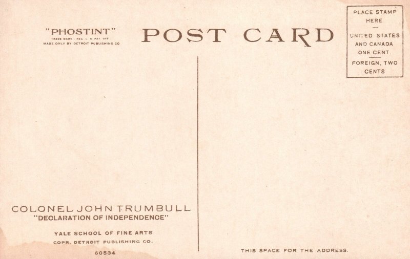 Vintage Postcard 1910s Colonel John Trumbull Declaration of Independence Artwork