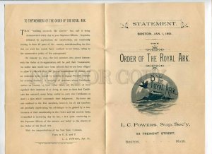 416471 USA 1891 year statement order of The Royal Ark Boston Mass