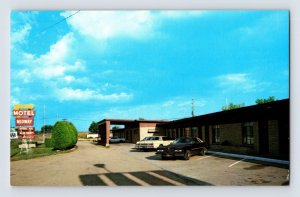 Postcard Kansas Kinsley KS Midway Motel Restaurant Pontiac 1970s Unposted Chrome